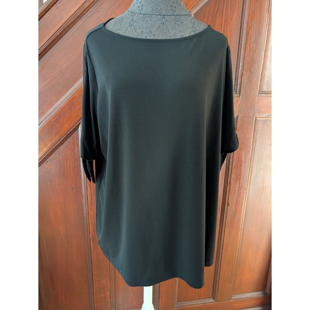 Susan Graver Womens Black Tie Sleeve Coldwater Shoulder Top 2XL